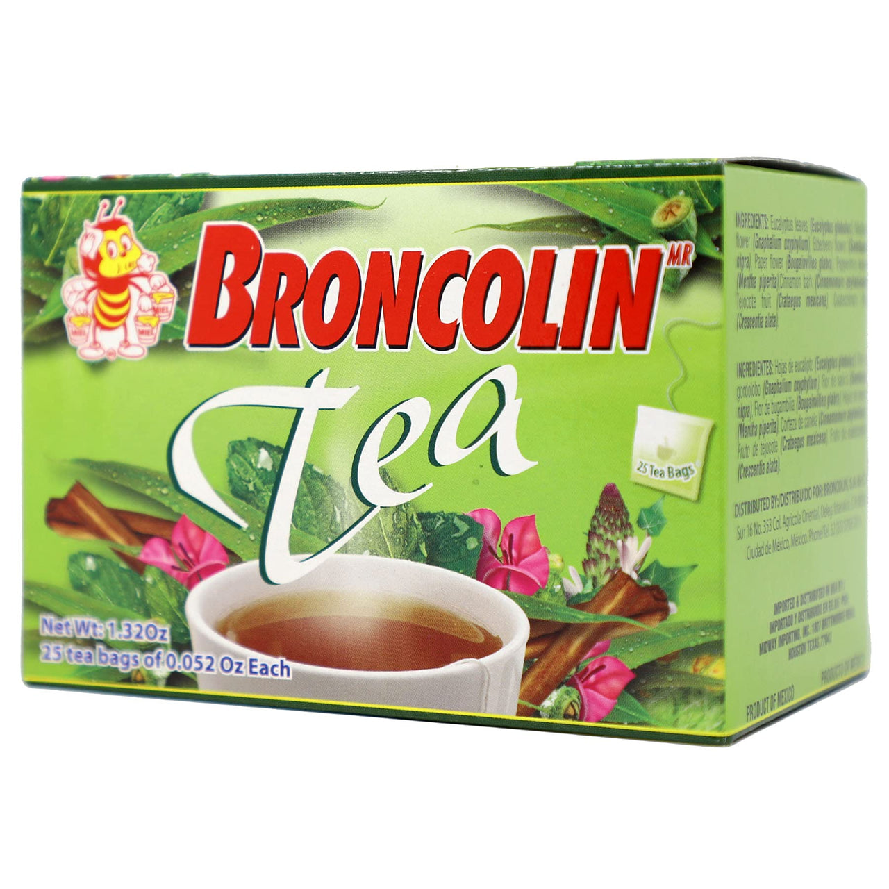 Broncolin Tea, Natural Remedy, Herbal Tea made with Plant Extracts, Helps Soothe an Irritated Throat, 2-Pack of 25 Tea Bags, 2 Boxes