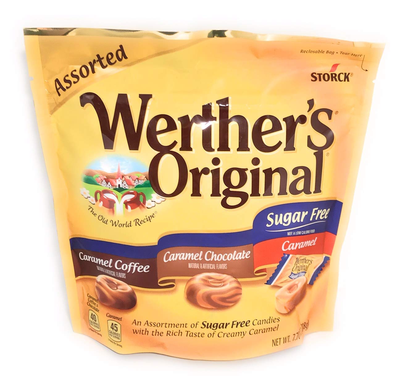Werther's  Original Sugar Free Assorted 7.7oz. Caramel Coffee, Caramel Chocolate, Caramel Pack of 3