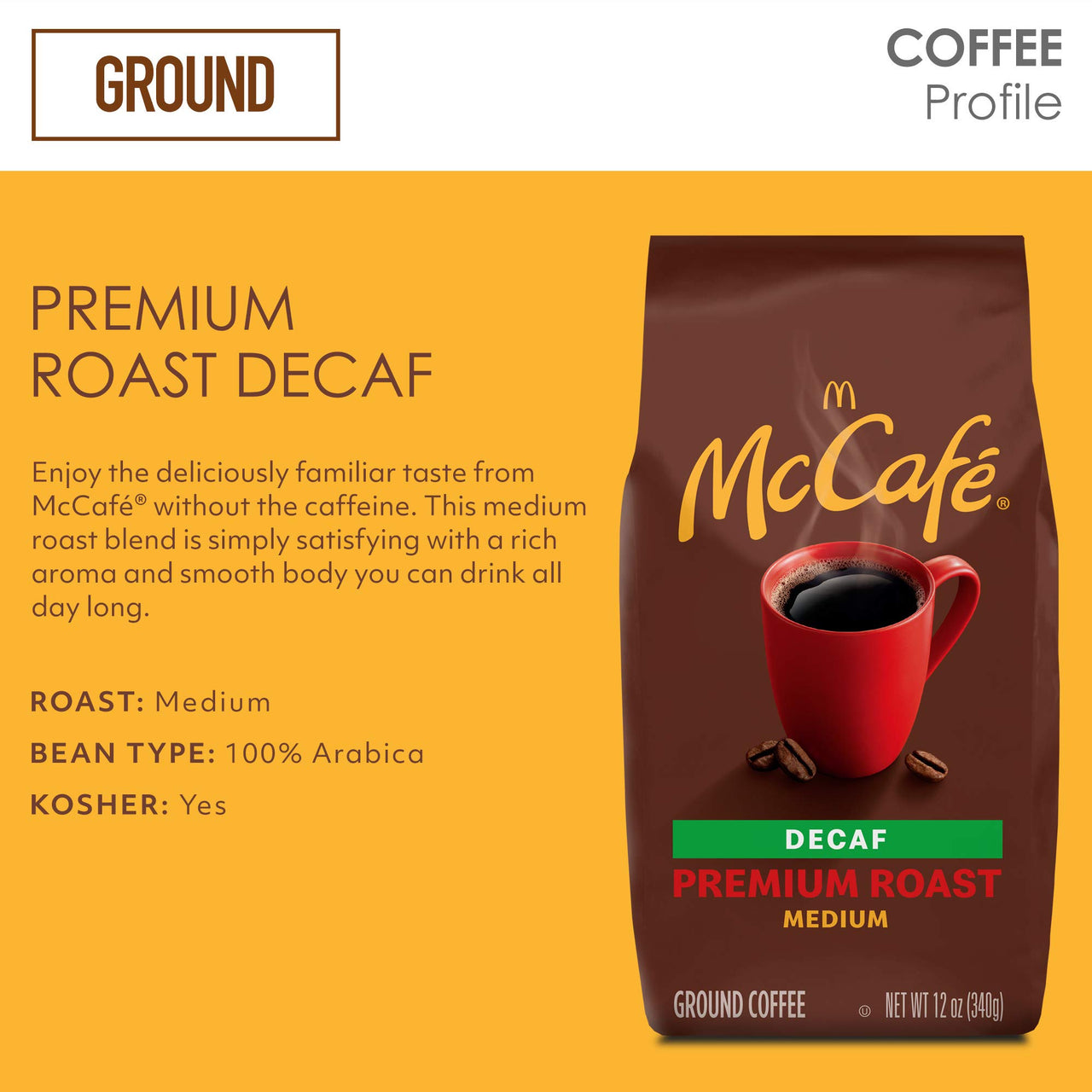 McCafe Medium Roast Ground Coffee, Premium Roast Decaf, 12 Oz