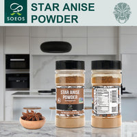 Soeos Chinese Star Anise Powder 2.6 oz (74g), Ground Chinese Star Anise Seeds, Dried Anise Star Spice, Star Anise Bulk, Anise Star. Non-GMO Verified, Great for Baking and Tea, Anis Estrella., Brown
