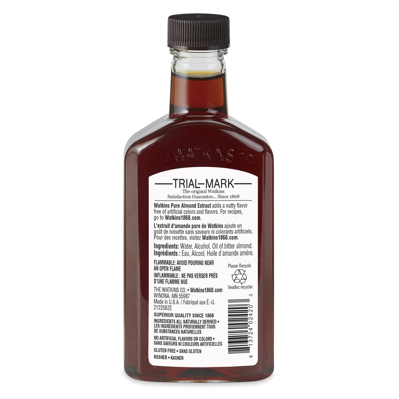 Watkins Pure Almond Extract, Non-GMO, Kosher, 4 oz. Bottle, 1-Pack