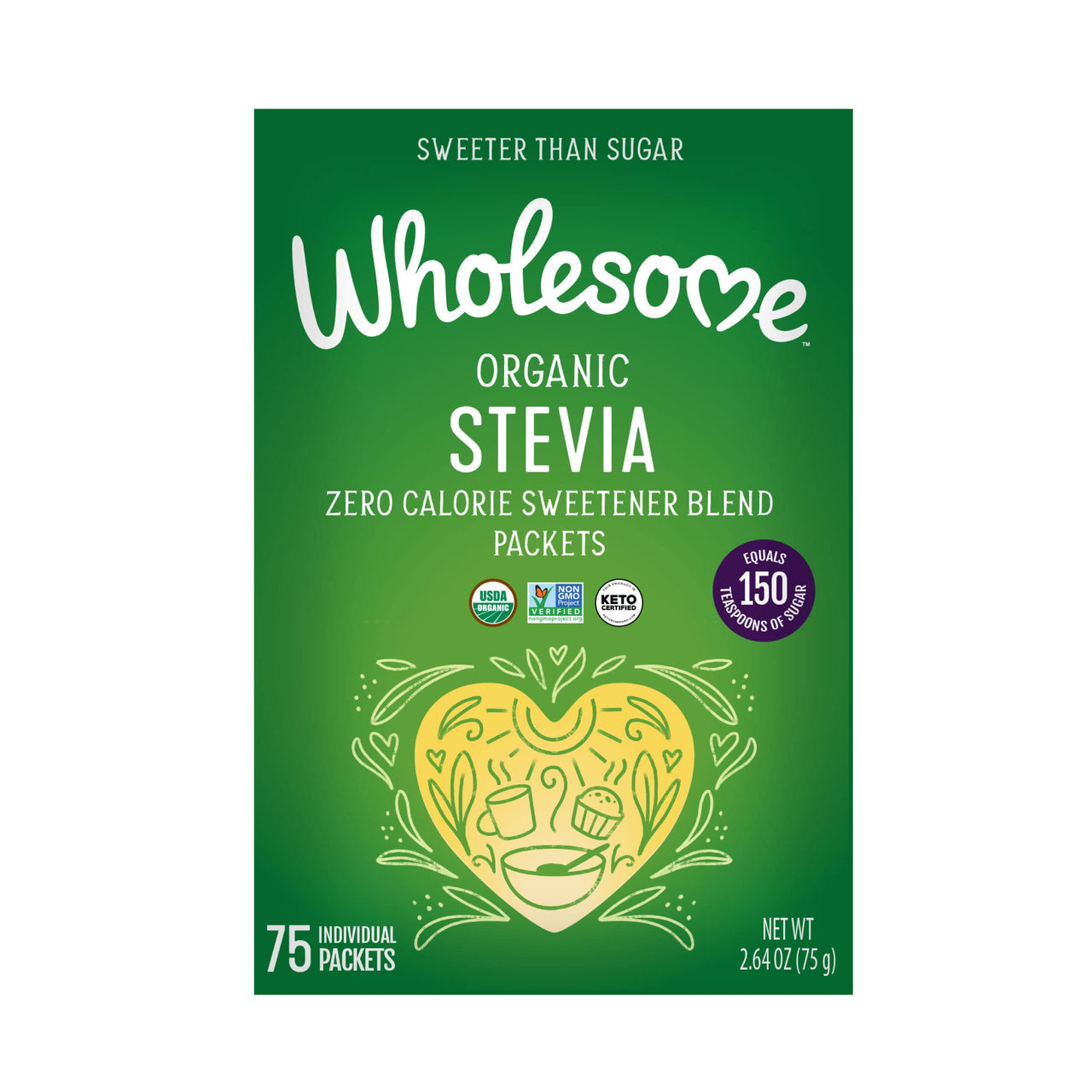 Wholesome Organic Stevia, Zero Calorie Sweetener Blend, Non GMO & Gluten Free, 2.64 Oz (Pack of 75)