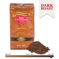 Red Diamond Ground Coffee, Dark European Roast, Premium Arabica Beans, Bold & Smooth Flavor, 11 Ounce Resealable Bag