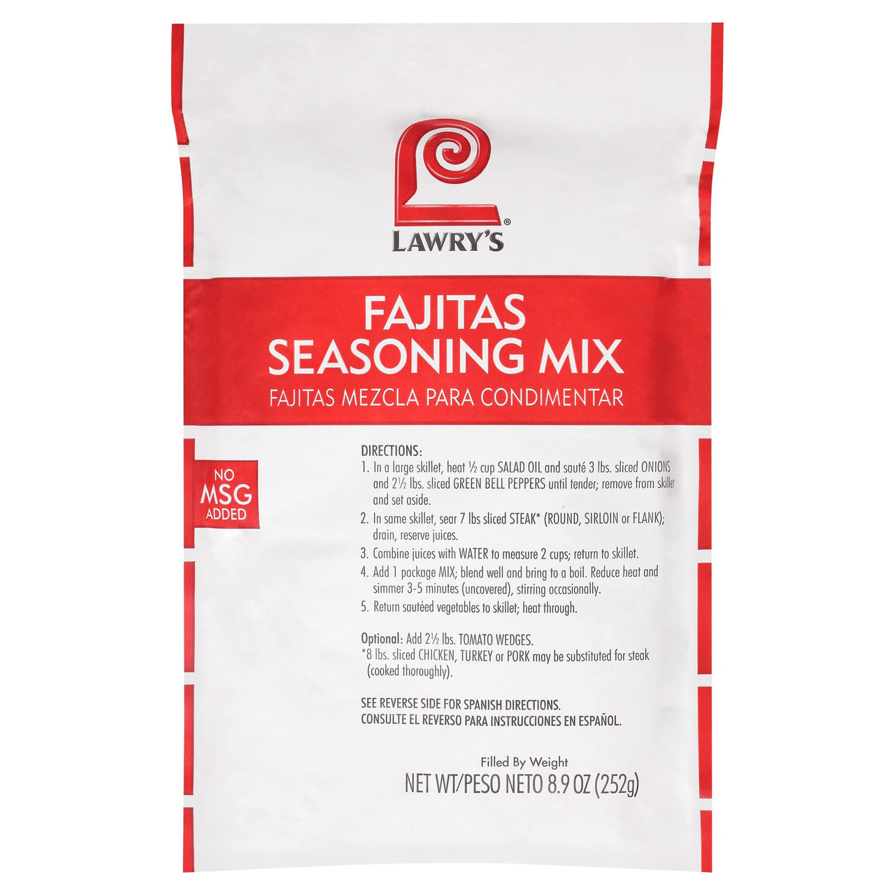 Lawry's  Fajitas Seasoning Mix, 8.9 oz - One 8.9 Ounce Packet of Fajita Seasoning Mix to Flavor Steak, Chicken, Rice Jambalaya, Fajitas and More