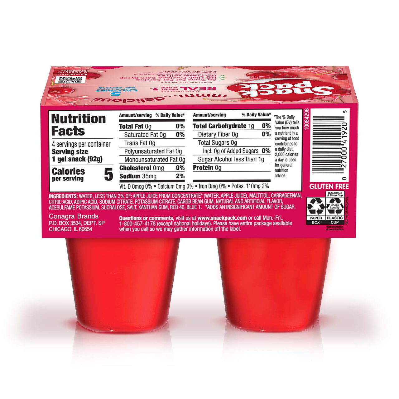 Snack Pack Sugar-Free Cherry Juicy Gels, 4 Count