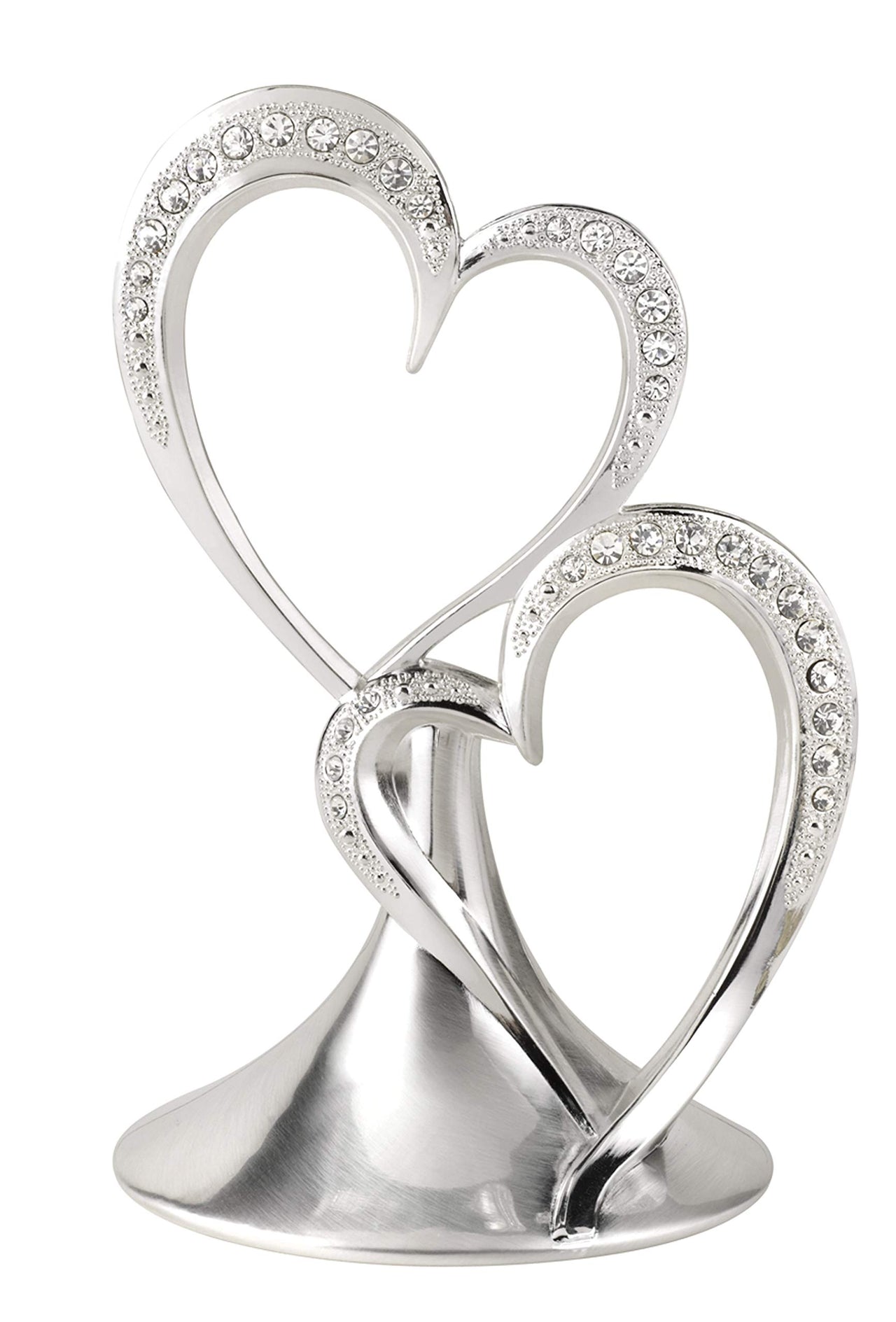 Hortense B. Hewitt Sparkling Love Double Hearts Anniversary, Engagement, Wedding Cake Topper, 5.5-Inches, Metal with Rhinestones, Silver