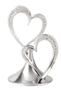 Hortense B. Hewitt Sparkling Love Double Hearts Anniversary, Engagement, Wedding Cake Topper, 5.5-Inches, Metal with Rhinestones, Silver