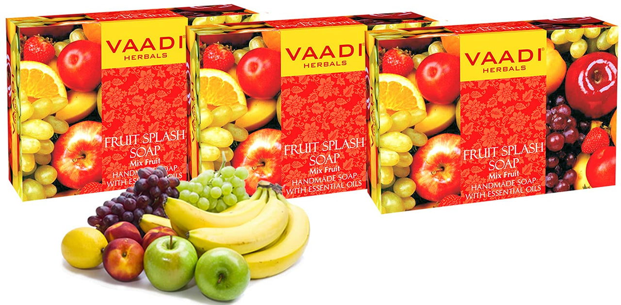 Vaadi Herbals Fruit Splash Soap with Extracts of Orange, Peach, Green Apple and Lemon, 75gms x 3