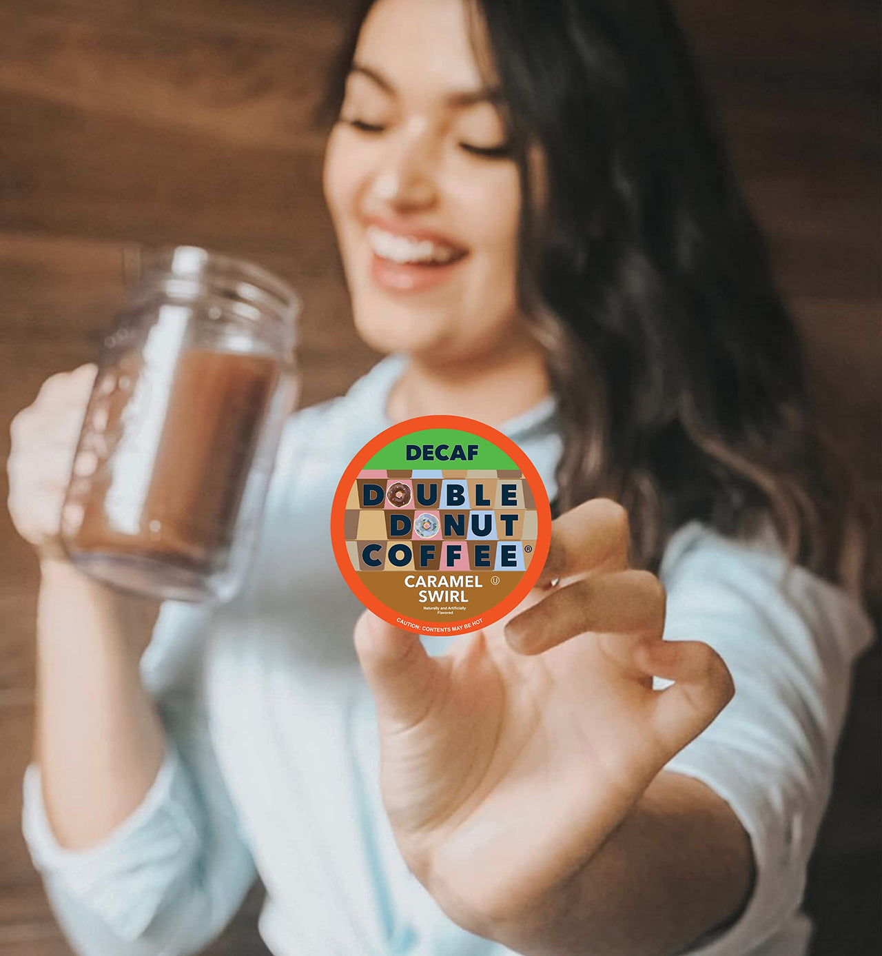 Caramel Swirl Medium Roast Decaf Flavored Coffee Pods for Keurig K Cups Makers from Double Donut, 24 Capsules