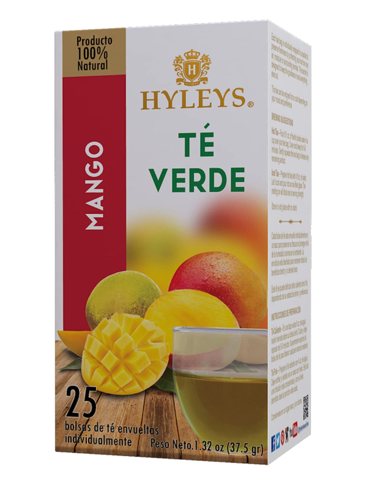 HYLEYS Tea Mango With Green Tea - 25 Tea Bags (1 Pack)
