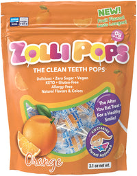 Zollipops Clean Teeth Lollipops AntiCavity Sugar Free Candy with Xylitol for a Healthy Smile Great for Kids Diabetics and Keto Diet 3.1oz, Orange, 15 Count