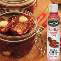 Mantova Chili Flavored Extra Virgin Olive Oil Spray, heart-healthy cooking spray perfect for salads, pasta sauces, or grilling, 100% natural cooking oil made in Italy, olive oil dispenser bottle sprays, drips, or streams with no waste, 8 oz