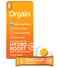 Organic Rapid Hydration Packets by Orgain, Orange Tangerine Hydro Boost - With Electrolytes & Superfoods, Less Sugar, Gluten Free, Vegan, No Soy Ingredients or Artificial Flavors, Non-GMO (Pack of 8)