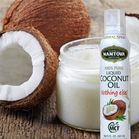 Mantova Coconut Oil, 100% Pure Cooking Oil Spray, perfect for healthy Keto snacks, baking, grilling, seasoning, or cooking, our oil dispenser bottle lets you spray, drip, or stream with no waste, 5 oz