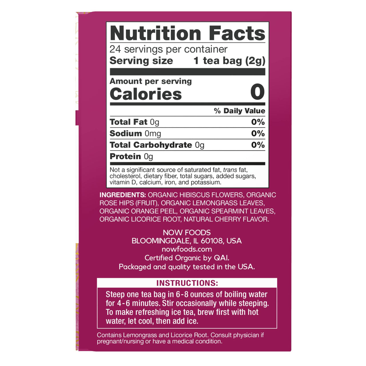 NOW Foods Give a Tea Organic Heavenly Hibiscus Punch Tea, Caffeine-Free, 24 bags, for everyday wellness