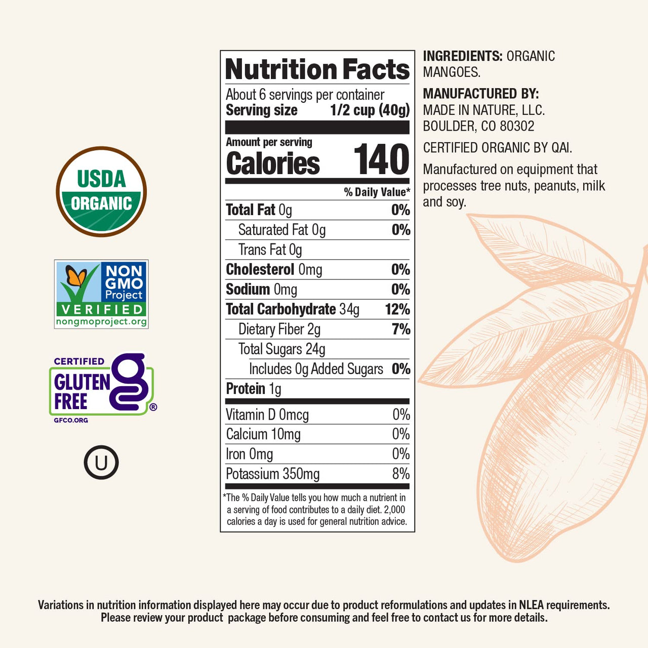 Made in Nature Organic Dried Mangoes, 8 Ounce (Pack of 1) - Non-GMO Vegan Dried Fruit Snack