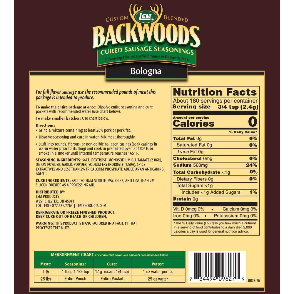 LEM Products 9627 Backwoods Cured Sausage Seasoning with Cure Packet