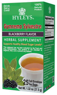 Hyleys Natural Wellness Gymnema Silvestre Green Tea With Blackberry Flavor - 25 Tea Bags (100% Natural, Sugar Free, Gluten Free and Non-GMO) (Packaging May Vary)