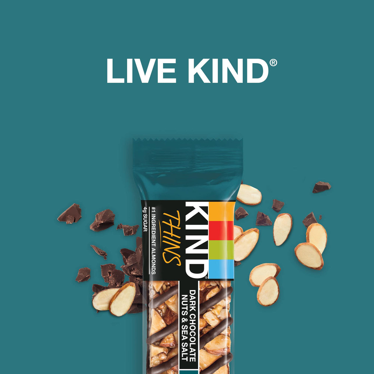 KIND THINS Dark Chocolate Nuts & Sea Salt Bars (Now with Peanuts), Gluten Free, 4g Sugar, 0.74 oz bars, 10 count