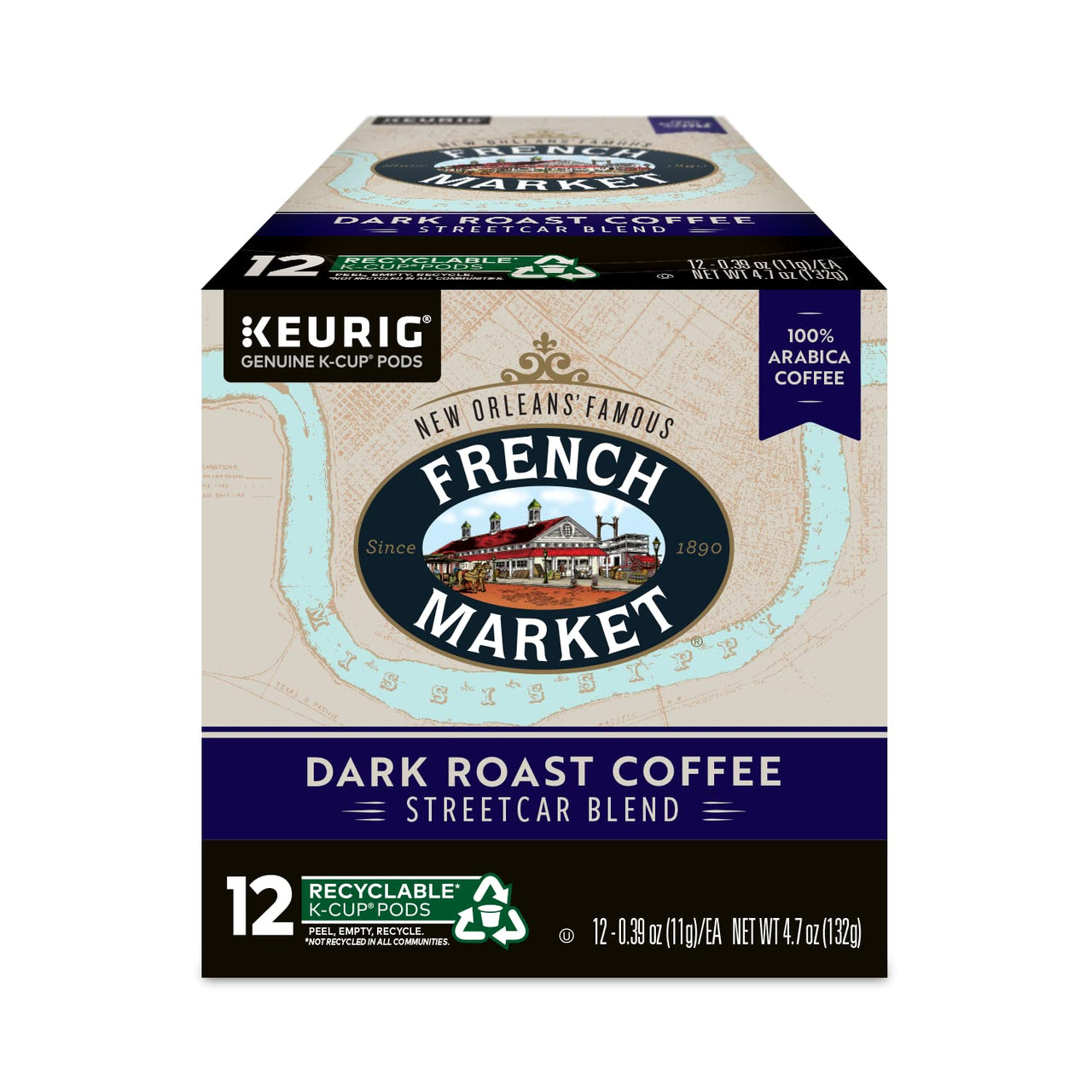 French Market Coffee, St. Charles Blend, Single Serve Coffee K-Cup Pods, Dark Roast, 12 Count