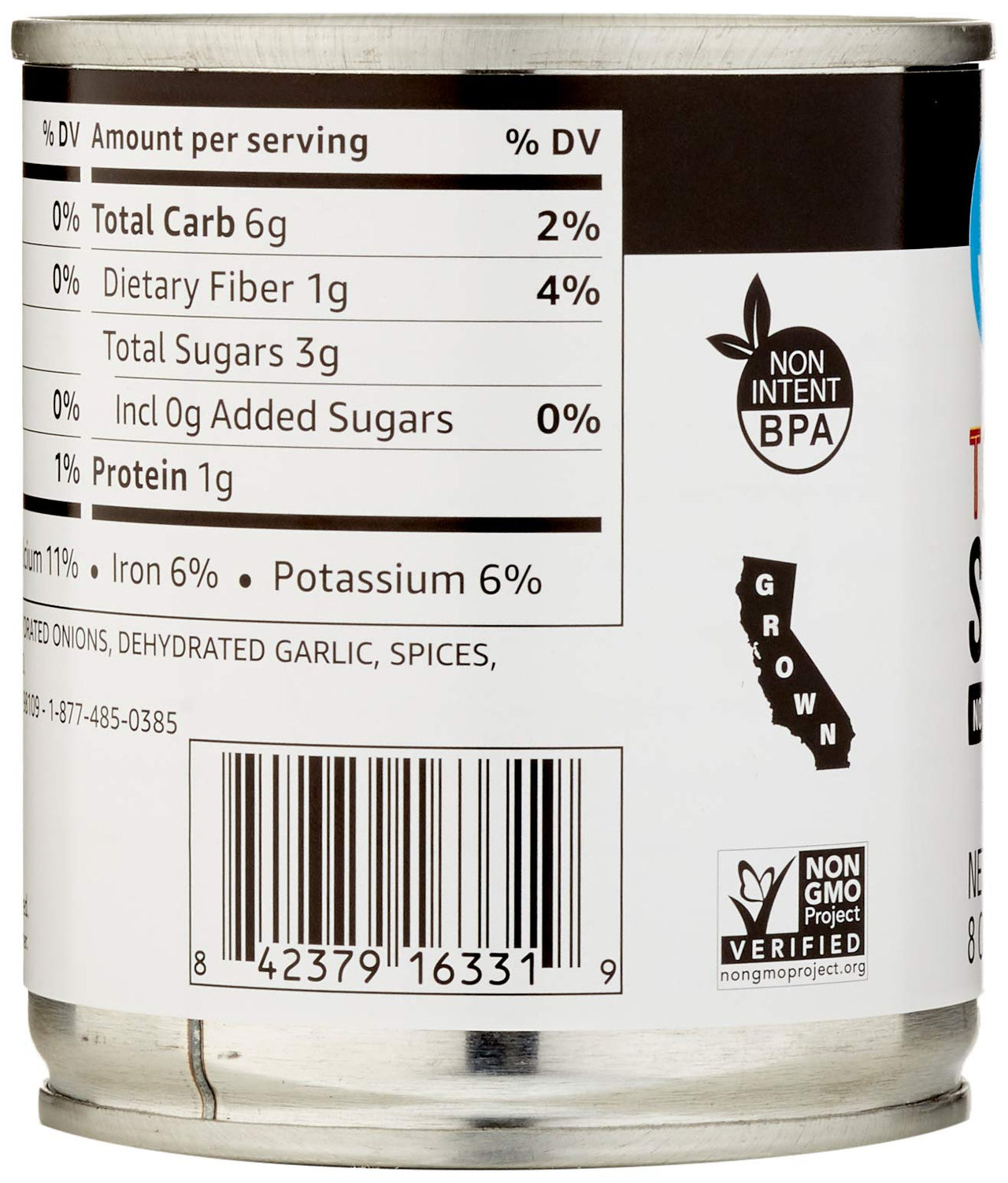 Happy Belly Tomato Sauce, No Salt Added, 8 Ounce