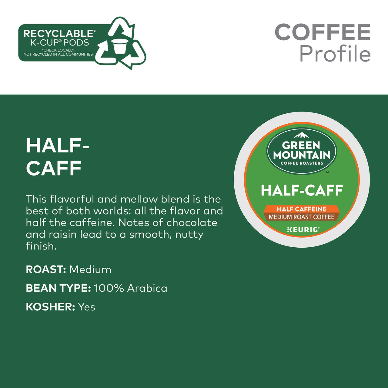 Green Mountain Coffee Half-Caff Keurig K-Cups Coffee, 12 ct