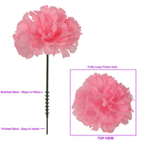 Larksilk Pink Silk Carnation Picks, Artificial Flowers for Weddings, Decorations, DIY Decor, 50 Count Bulk, 3.5