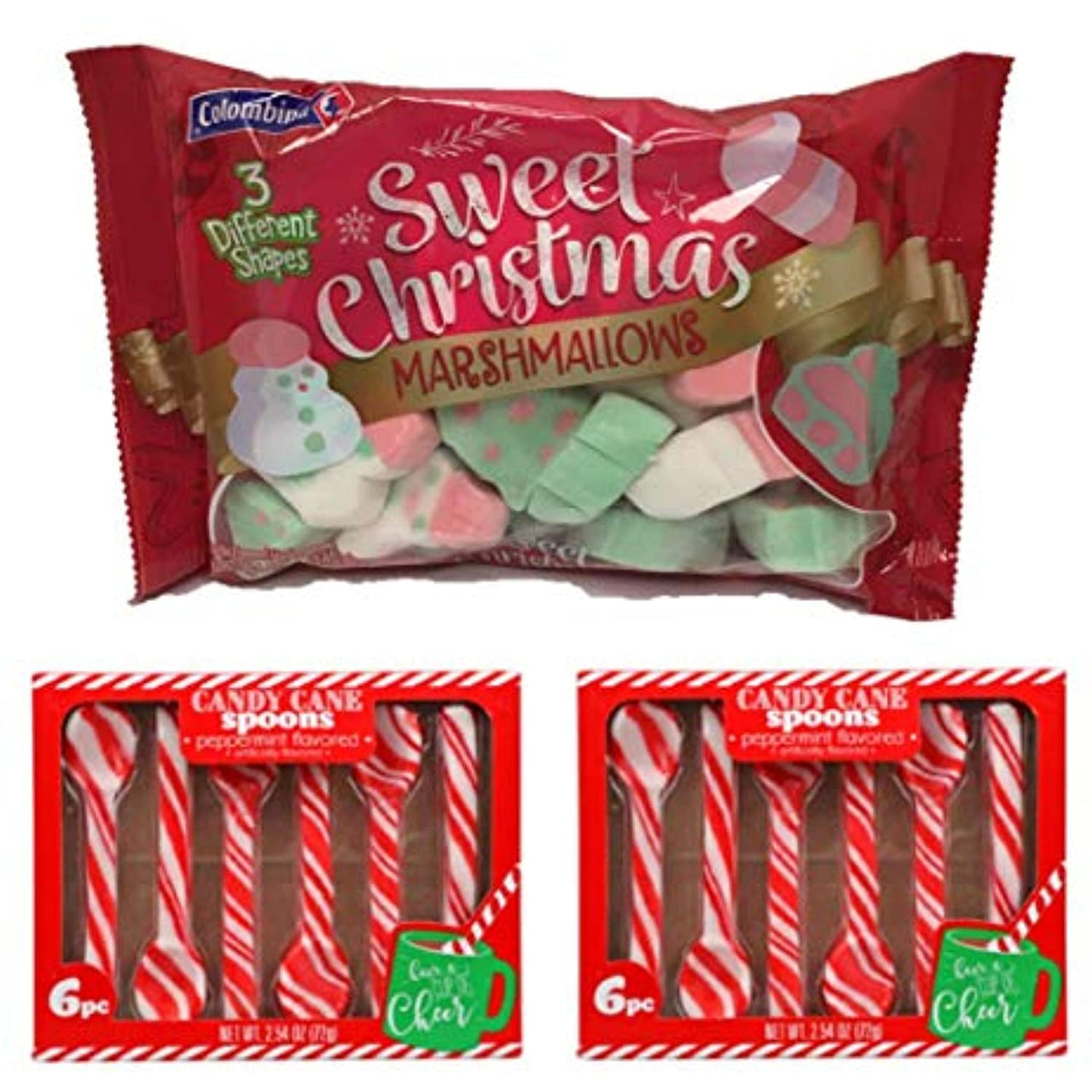 Hot Chocolate Kit - Christmas Marshmallows With 2 Packs Of Peppermint Candy Cane Spoons - Fun For Kids, Gifts, Stocking Stuffers And More!