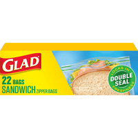 Glad Zipper Sandwich Storage Double Seal Bag, 22 Count
