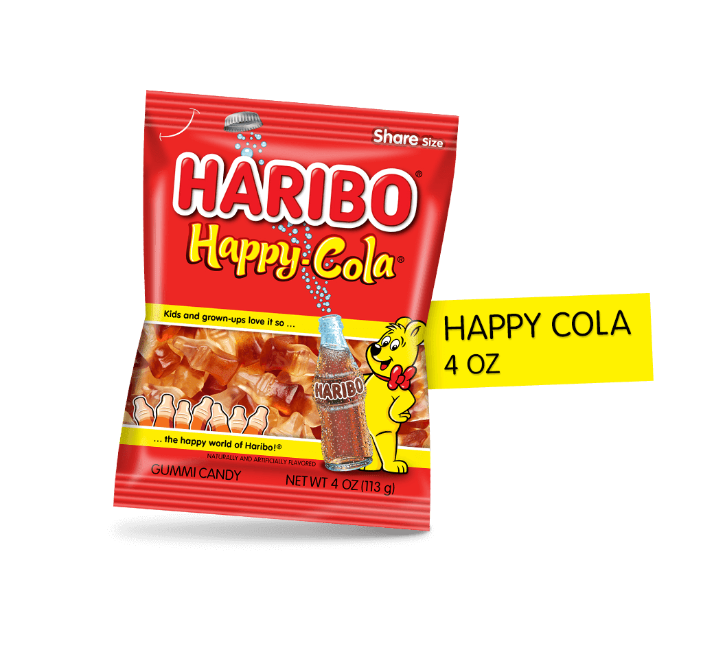 HARIBO HAPPY COLA Refreshing cola-flavored gummies in a classic bottle shape; 4 OZ PACK; 1 pack