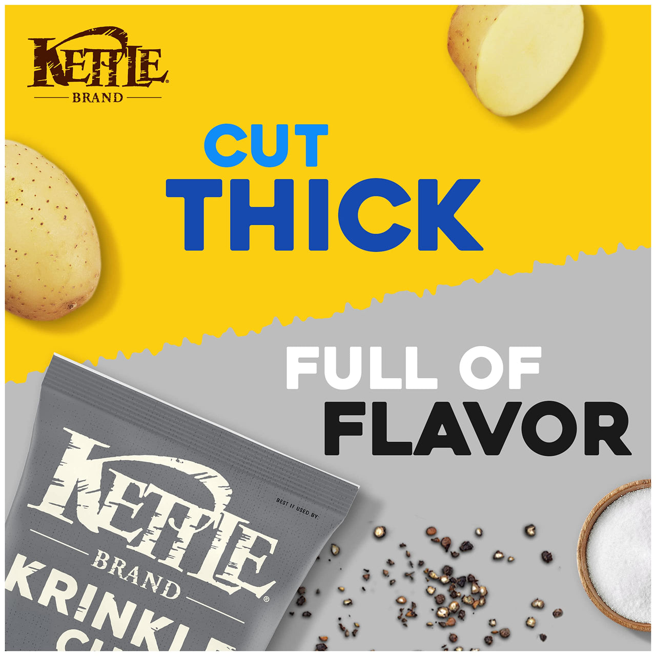 Kettle Brand Krinkle Cut Salt and Fresh Ground Pepper Kettle Potato Chips, Gluten-Free, Non-GMO, 7.5 oz Bag