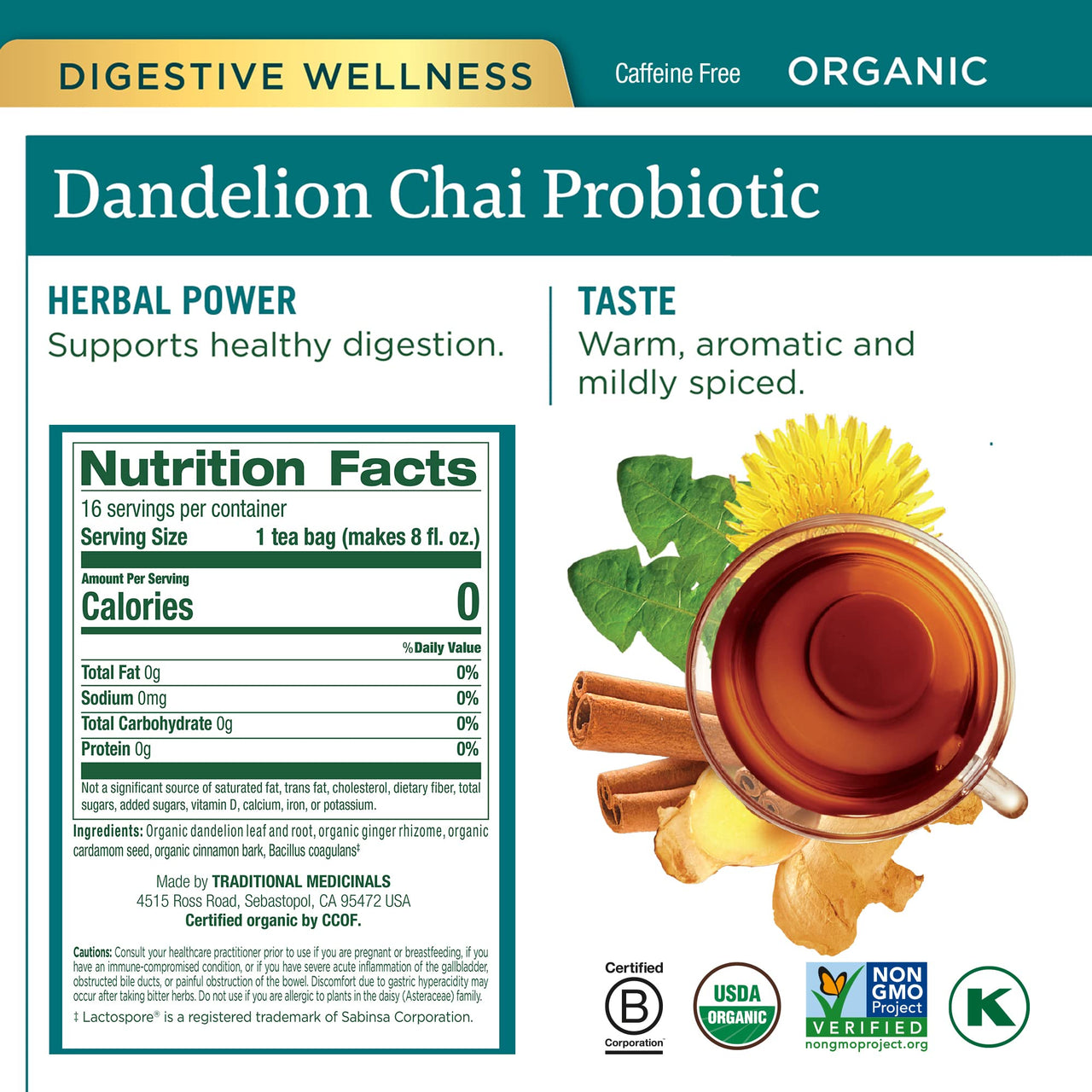 Traditional Medicinals Organic Dandelion & Detox Tea Variety Pack  Includes EveryDay Detox Dandelion, Dandelion Chai Probiotic, Roasted Dandelion Root, Dandelion Leaf & Root Teas  Supports Liver, Kidney, and Digestive Health - (4-Pack) - 64 Tea Bags Total