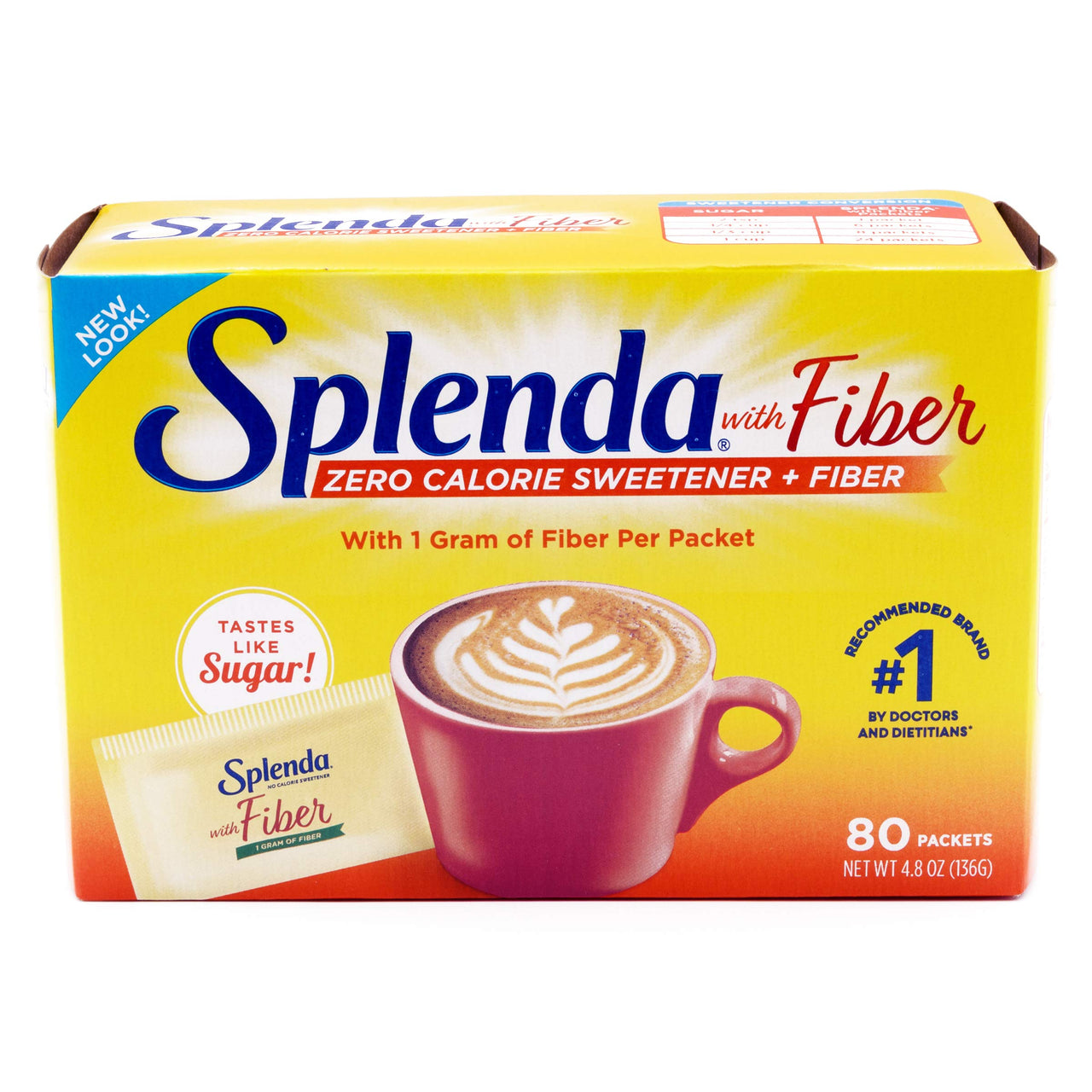 Splenda--No Calorie Sweetener 1G of Fiber Packets, 80 Count (Pack of 1), Sugar Substitute for Use with Coffee, Tea, Fruit, Cereal, and More