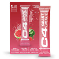 C4 Smart Energy Powder On-the-Go Stick Pack - Sugar Free Performance Fuel & Nootropic Brain Booster, Coffee Substitute or Alternative | Strawberry Watermelon - 14 Count