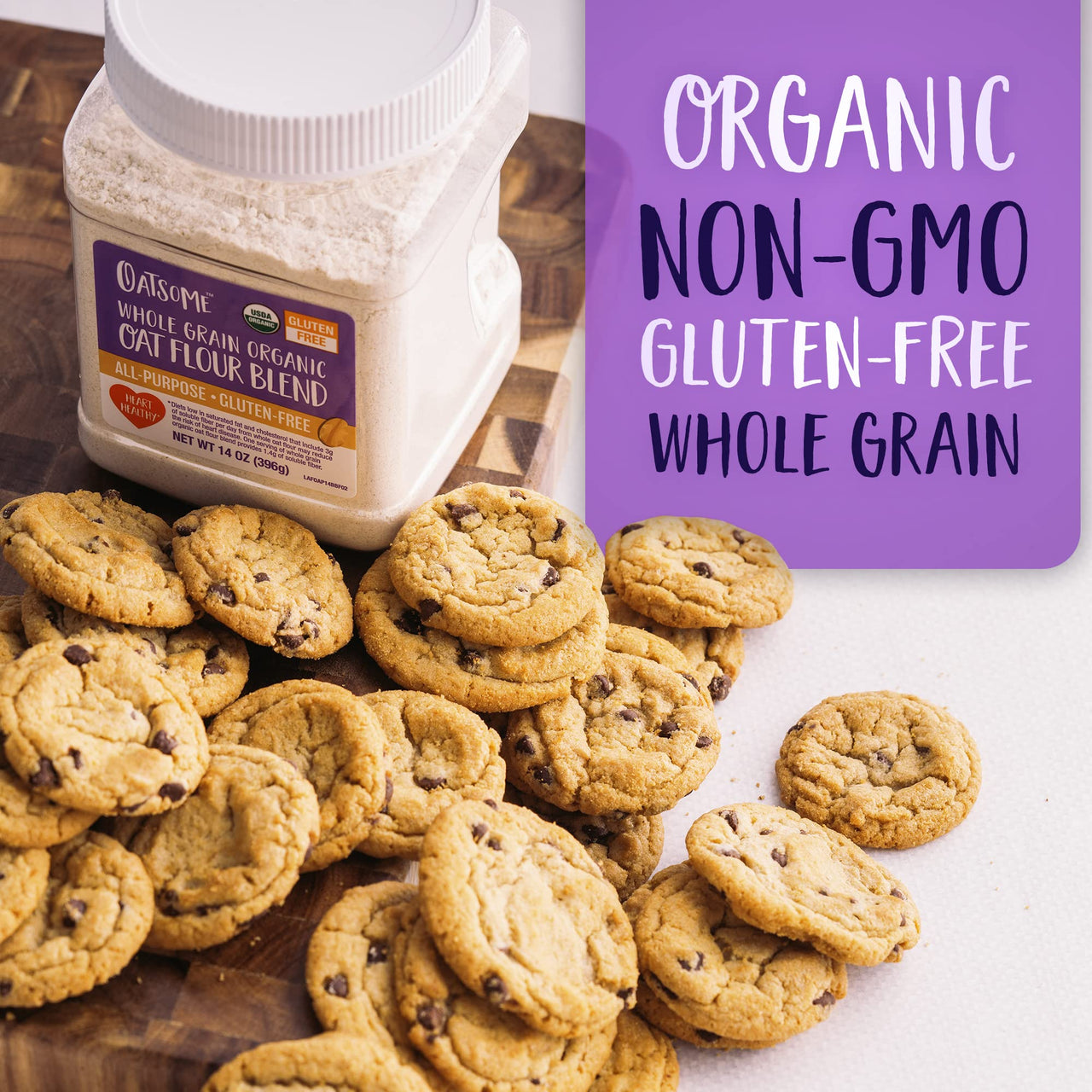 Oatsome Organic Oat Flour Blend, Whole Grain, Gluten-Free, All Purpose Flour for Baking, Vegan, 14 oz
