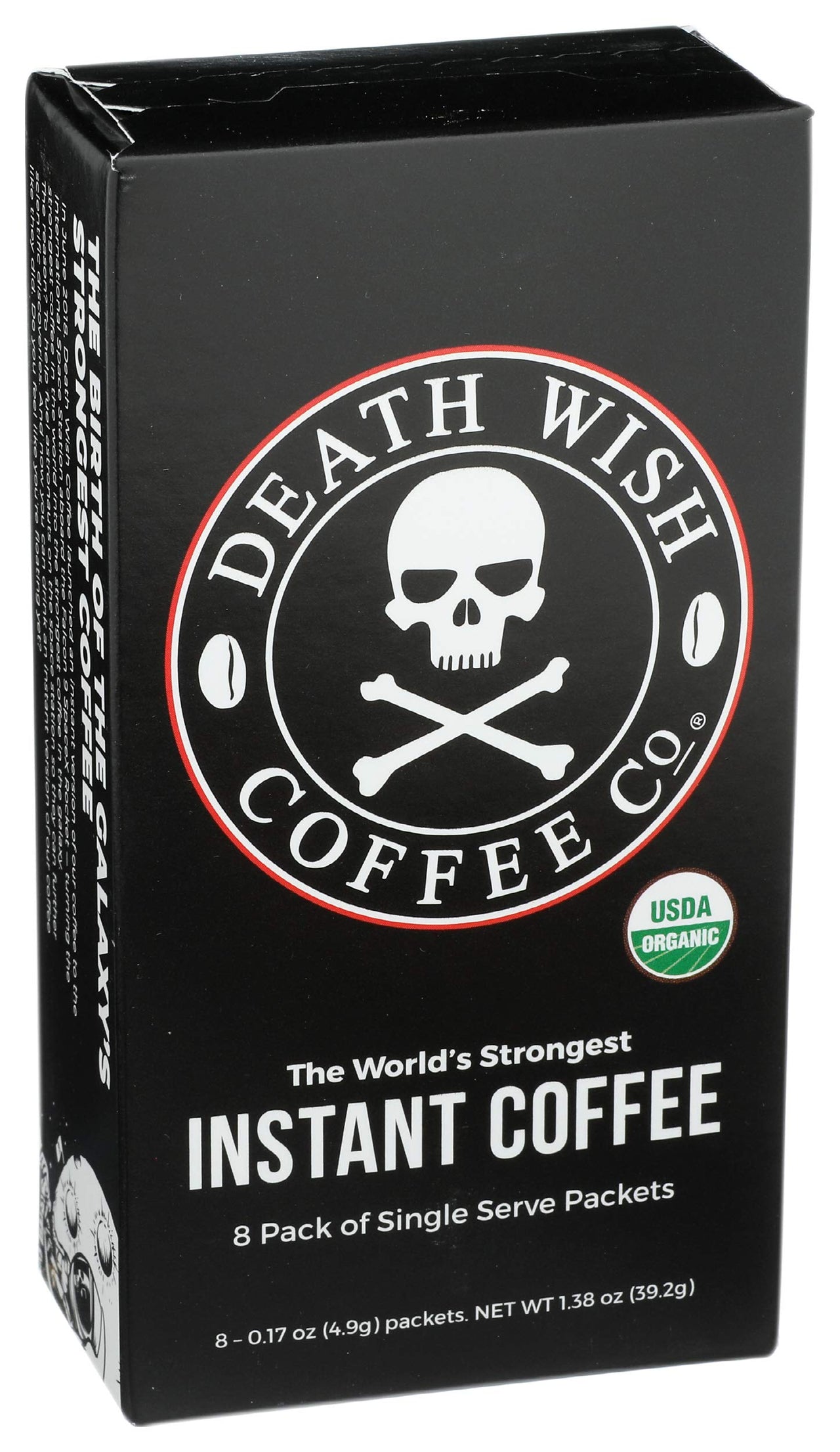 Death Wish Coffee Co., Instant Coffee, Single Serve Packets, Net wt. 1.38 Oz (Pack of 8)