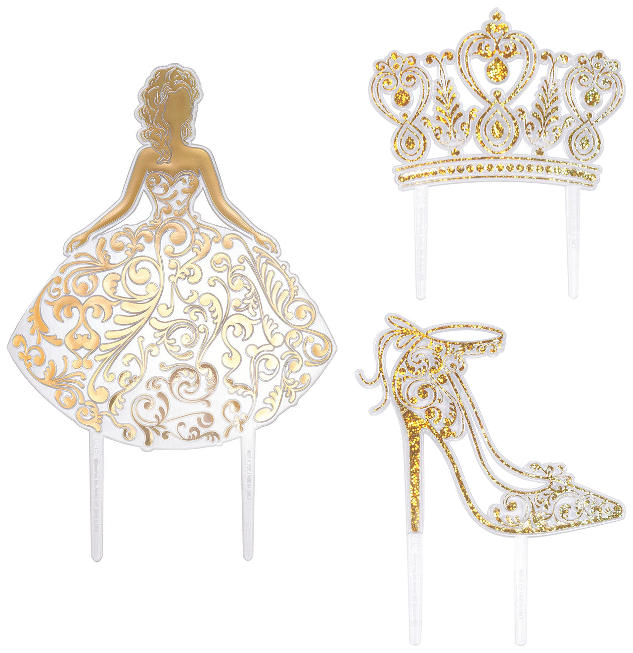 DecoPac QUINCEANERA Cake Decorating Kit, XL-GOLD Cake and Cupcake Toppers for Girls Sweet 15 Birthdays and Parties, Quince Aos