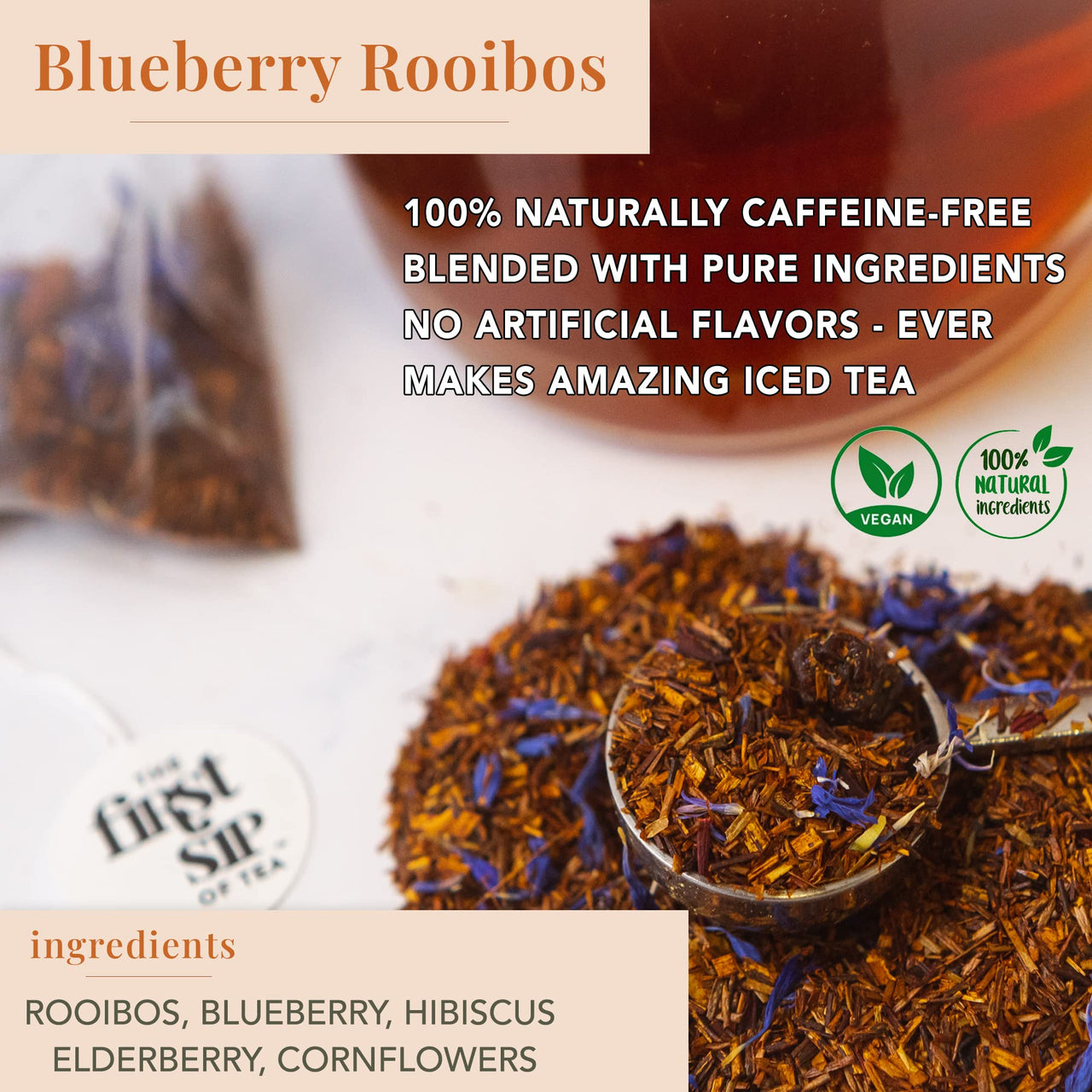 Rooibos Blueberry, Tea Bags, Elderberry, Hibiscus, Apple, Caffeine Free, Hot & Iced Tea, Antioxidants - 16 Cups | The Spice Hut, First Sip Of Tea