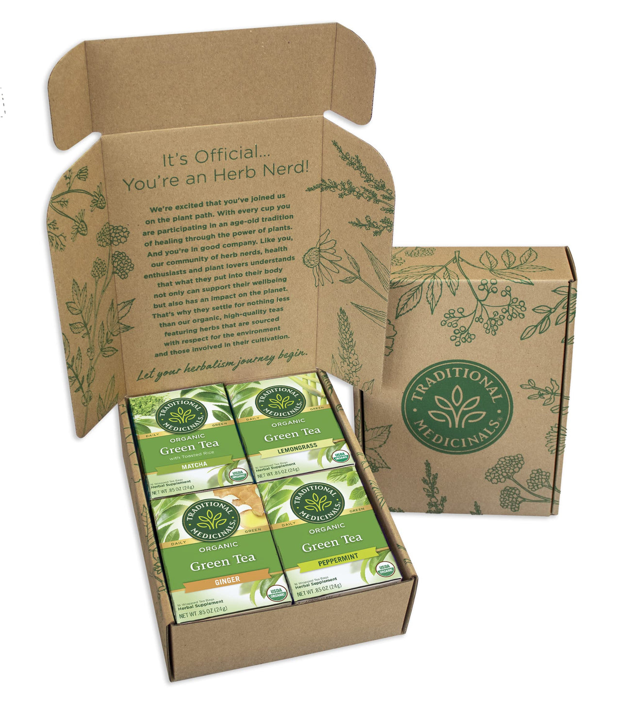 Traditional Medicinals - Organic Green Tea Variety Pack - Includes Matcha, Ginger, Peppermint and Lemongrass - 64 Tea Bags Total (4 Pack),16 Count (Pack of 4)