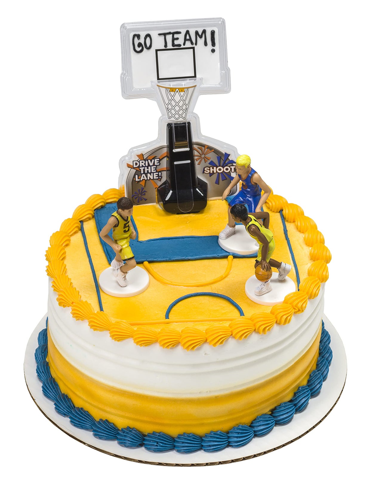 DecoSet Basketball All Net Cake Topper, 5-Piece Cake Decoration Set, Birthday Decorations with 3 Figurines and Backboard, For All Size and Shape Celebration, Birthday or End of Season Cake