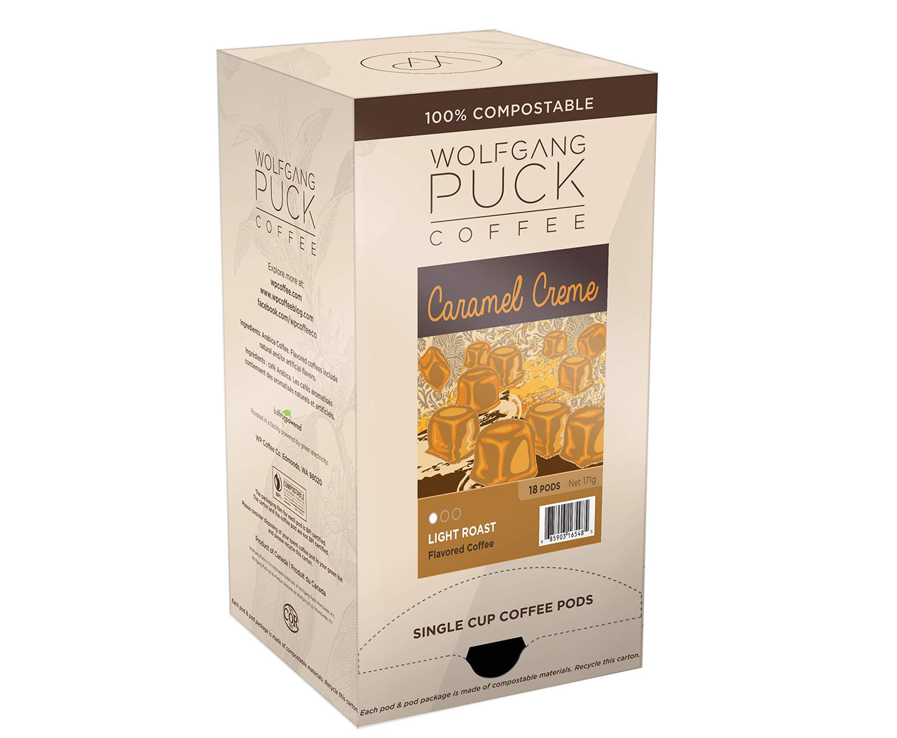Wolfgang PuckCoffee, Caramel Cream, 9.5 Gram Soft Pods, 18 Count (Pack of 1)