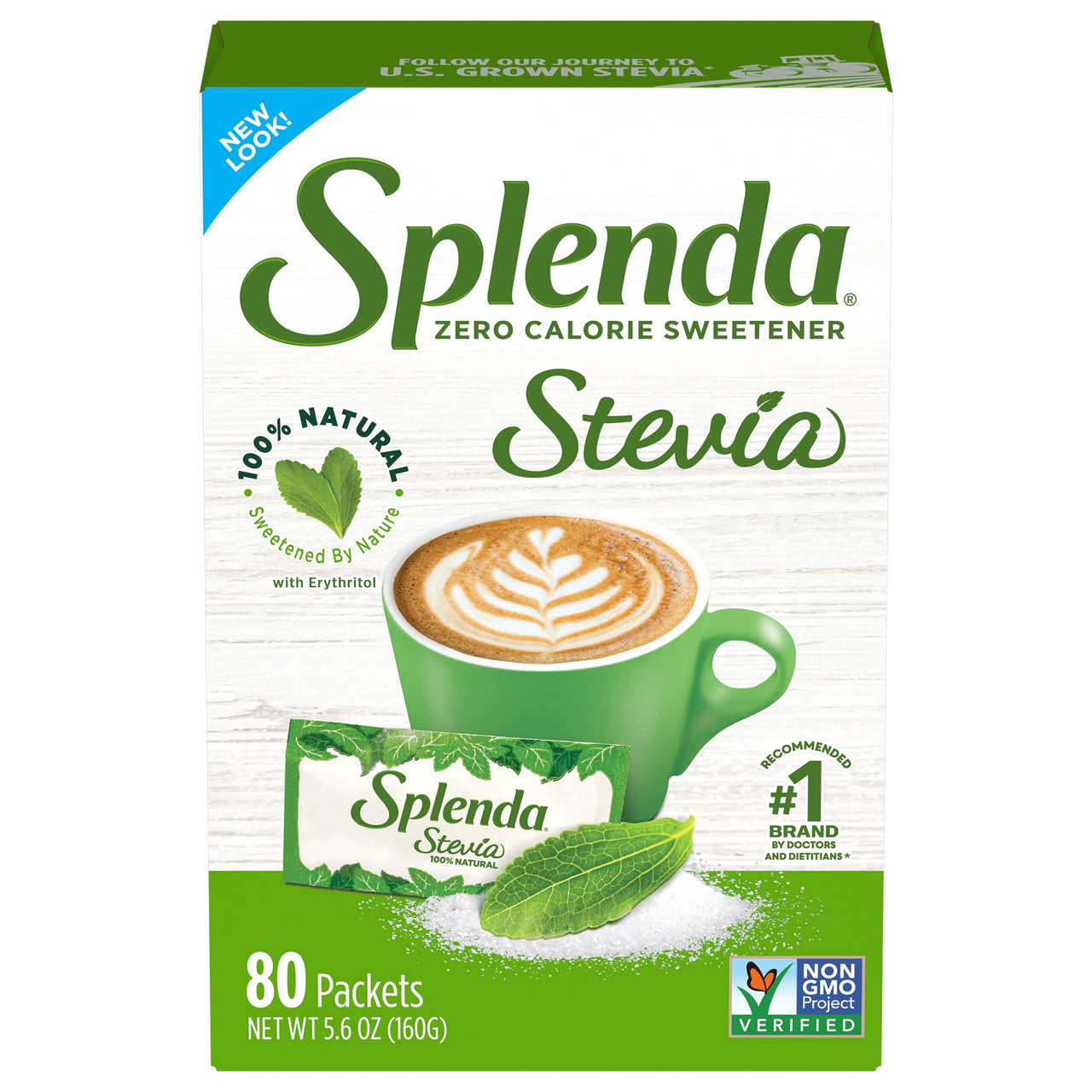 SPLENDA Stevia Zero Calorie Sweetener, Plant Based Sugar Substitute Granulated Powder, Single Serve Packets, 80 Count