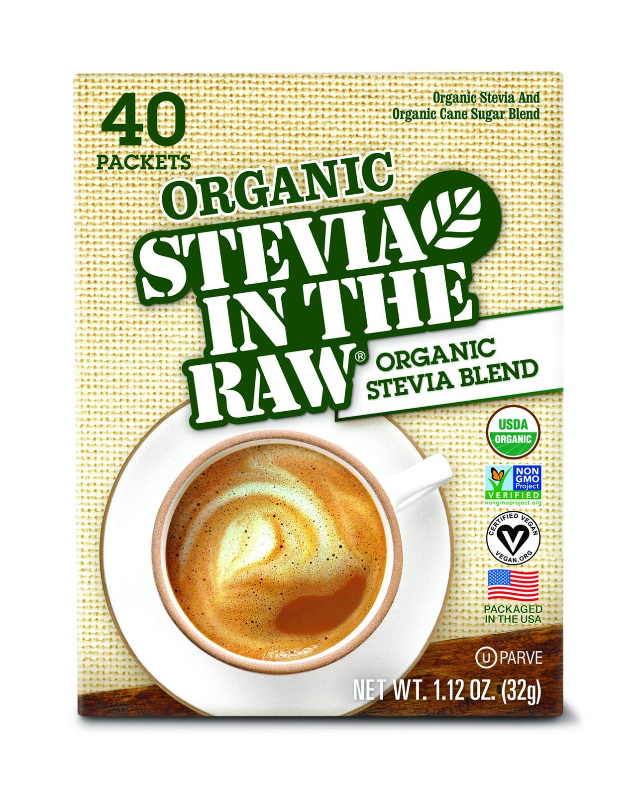 Organic Stevia In The Raw, Plant Based Zero Calorie Natural Sweetener, No Erythritol, Sugar Substitute, Sweetener for Coffee, Hot & Cold Drinks, Non-GMO, Vegan, Gluten-Free, 40 Count Packets (6 Pack)