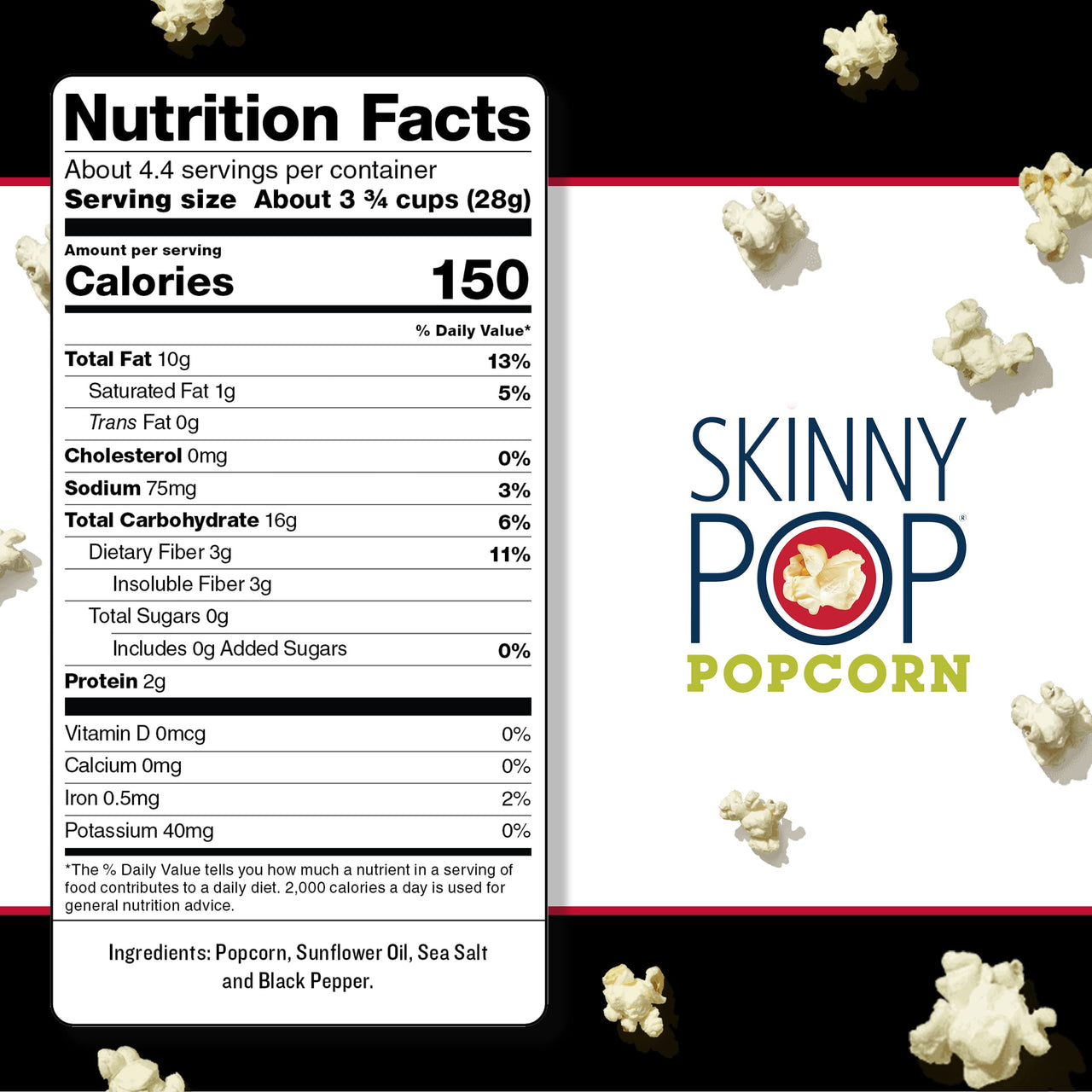 SkinnyPop Sea Salt & Pepper Popcorn, Gluten Free, Non-GMO, Healthy Popcorn Snacks, Easter Snacks, Skinny Pop, 4.4oz Grocery Size Bag