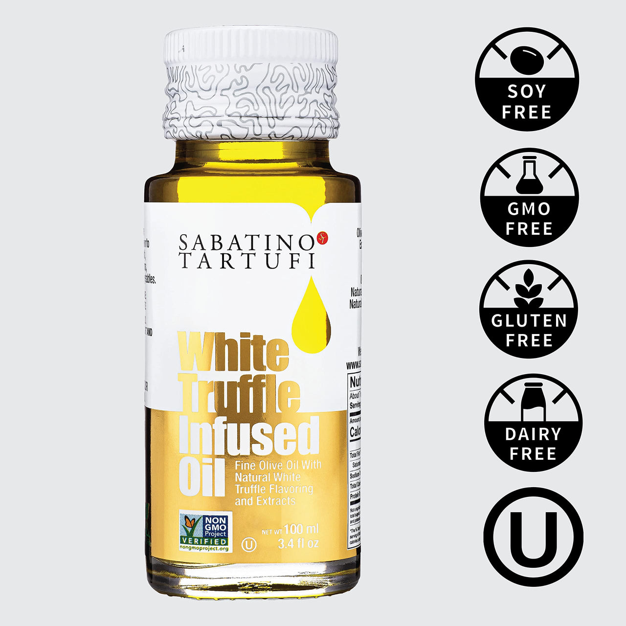 Sabatino Tartufi White Truffle Infused Olive Oil - All Natural, Made From White Truffles, Vegan, Vegetarian, Kosher, Non-Gmo Project Verified, 3.4oz