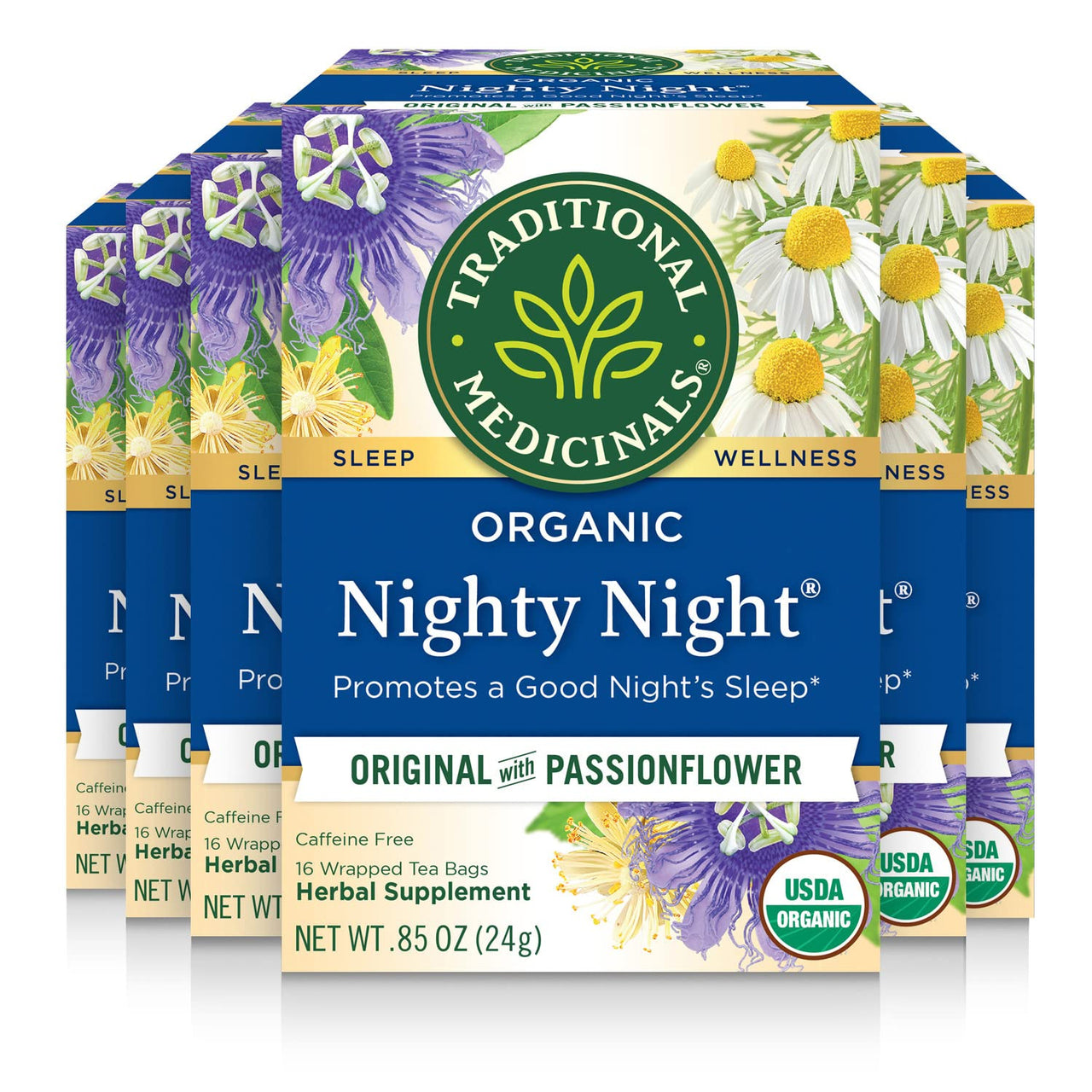 Traditional Medicinals Organic Nighty Night Tea Relaxation Tea, 16 Tea Bags (Pack of 6)