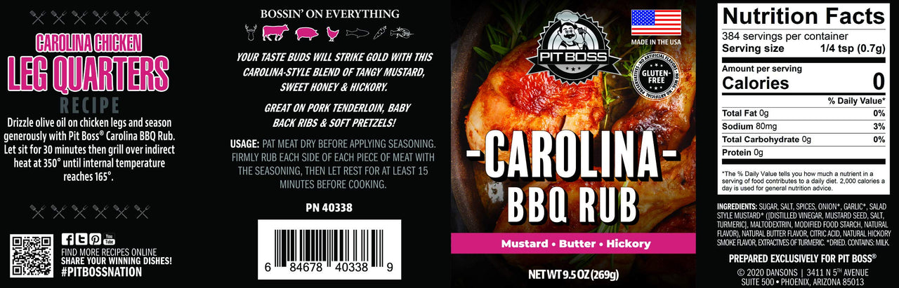 PIT BOSS 40338 Carolina BBQ Rub Grill Spices, Multicolored
