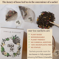 Vanilla Blossom Black Tea, Tea Bags, Rose, Orange & Vanilla, High Caffeine, Perfect Iced & Hot Tea - 16 Cups | The Spice Hut, First Sip of Tea