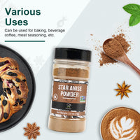 Soeos Chinese Star Anise Powder 2.6 oz (74g), Ground Chinese Star Anise Seeds, Dried Anise Star Spice, Star Anise Bulk, Anise Star. Non-GMO Verified, Great for Baking and Tea, Anis Estrella., Brown