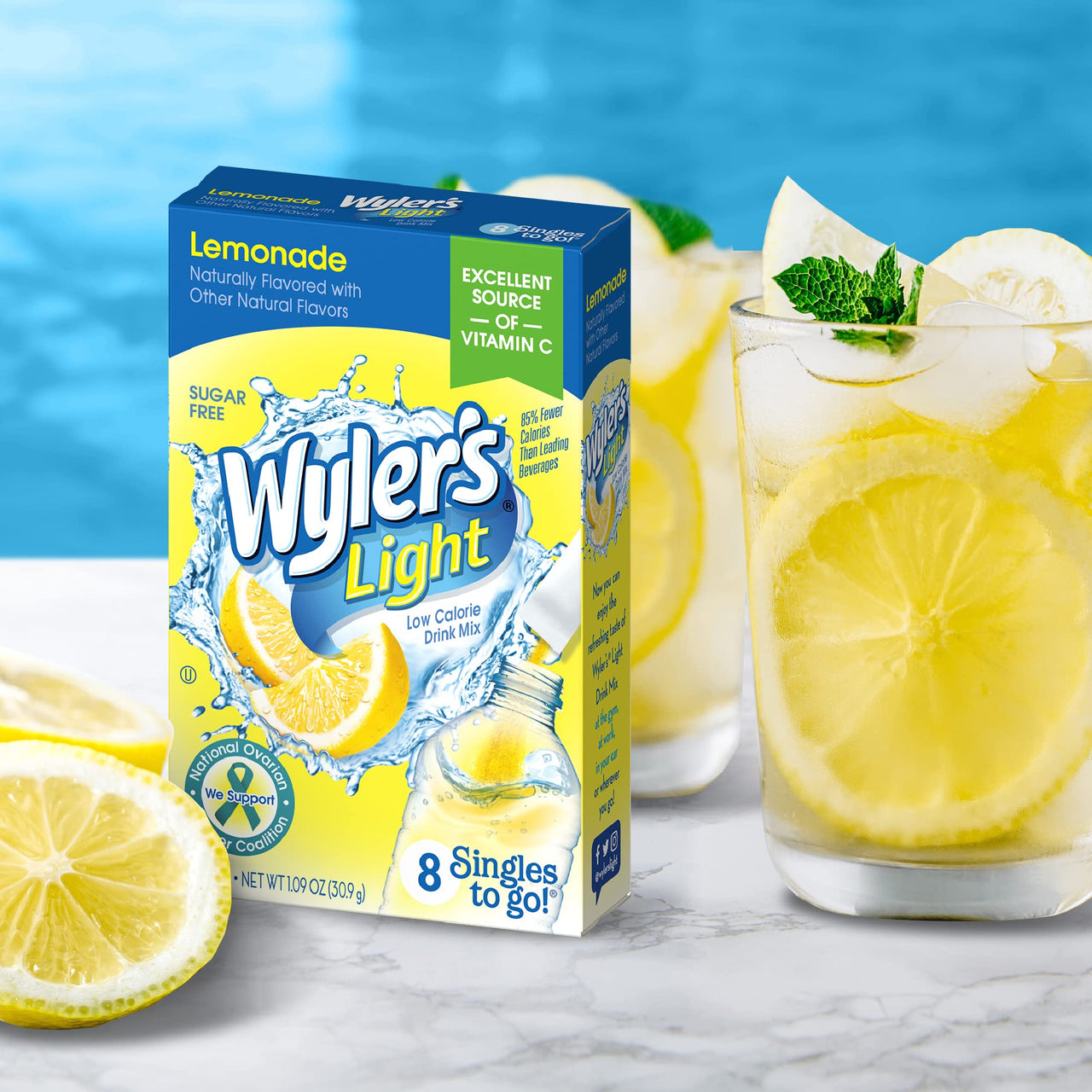 Wyler's  Light Singles Water Drink Mix To Go Powder Packets, Lemonade, 8 Count (Pack of 2)